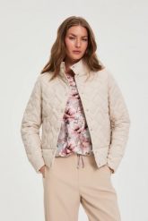 Pikowana kurtka beżowa. Brązowe kurtki damskie MOODO, bez wzorów, z poliamidu, bez kaptura. Za 219.99 zł.