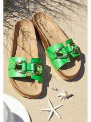 BABUNKERS Family Skórzane klapki w kolorze zielonym rozmiar: 37. Zielone klapki damskie BABUNKERS Family, bez wzorów, z otwartym noskiem, bez obcasa, bez zapięcia. Za 101.47 zł.