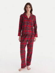 Hunkemöller Piżama 302782 Czerwony Regular Fit. Czerwone piżamy damskie Hunkemöller, bez wzorów, z bawełny, bez ramiączek. Za 209.99 zł.