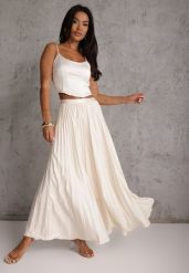 Beżowa Spódnica High Waist Zdobiona Drobnym Plisowaniem Aniope. Brązowe spódnice damskie Renee, na co dzień, m, z aplikacjami, casualowe, maxi. Za 119.99 zł.