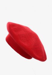 Czerwona Czapka Beret z Geometrycznym Wzorem z Cyrkoniami Holindia. Czerwone czapki damskie Renee, bez wzorów. Za 39.99 zł.