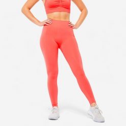 Legginsy fitness damskie Domyos Push Up. Czerwone legginsy damskie DOMYOS, l, bez wzorów, z elastanu, na fitness i siłownię. Za 79.99 zł.