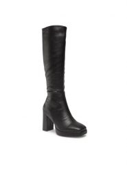 DeeZee Kozaki H040301-01 Czarny. Czarne kozaki damskie DeeZee, ze skóry, bez obcasa, na słupku, bez zapięcia. Za 229.99 zł.