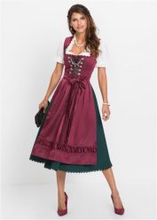 Sukienka ludowa z fartuchem (2 części). Czerwone sukienki damskie bonprix, bez wzorów, eleganckie, bez ramiączek. Za 589.99 zł.