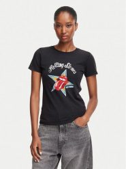 Guess Jeans T-Shirt W6BI16 K5697 Czarny Regular Fit. Czarne t-shirty damskie Guess Jeans, xl, z aplikacjami, z bawełny, bez kołnierzyka. Za 219.99 zł.