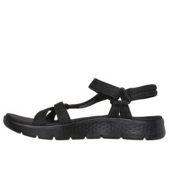 Sandały damskie Skechers Go Walk Flex Sublime. Czarne sandały damskie Skechers, bez wzorów, z materiału, bez obcasa, bez zapięcia. Za 229.99 zł.