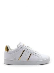 Benetton Skórzane sneakersy w kolorze biało-złotym rozmiar: 36. Białe obuwie sportowe damskie Benetton, z materiału, bez zapięcia. Za 158.84 zł.