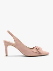 Różowe czółenka damskie bez pięty slingback z kokardą. Czerwone czółenka damskie Brawo sp. z o.o., bez wzorów, z materiału, bez obcasa, na obcasie. W wyprzedaży za 269.99 zł.