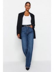 Trendyol Dżinsy - Comfort fit - w kolorze granatowym rozmiar: 32. Niebieskie jeansy damskie Trendyol, z podwyższonym stanem. Za 87.81 zł.