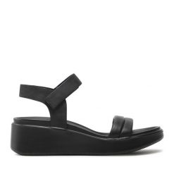 Sandały ECCO. Czarne sandały damskie ECCO, bez wzorów, bez obcasa, na koturnie, bez zapięcia. Za 409.99 zł.