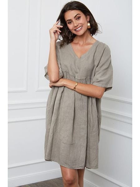 Fleur de Lin Lniana sukienka "Etsy" w kolorze szarobrązowym rozmiar: XL. Brązowe sukienki damskie Fleur de Lin, bez wzorów, ze lnu, bez ramiączek. Za 118.01 zł.