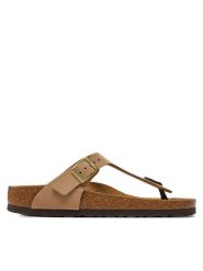 Birkenstock Japonki Gizeh 1019014 Beżowy. Brązowe klapki damskie Birkenstock, bez wzorów, z nubiku, bez obcasa, bez zapięcia. Za 579.99 zł.