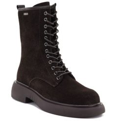 Skórzane botki damskie workery zamszowe czekoladowe Big Star UU274612. Brązowe botki damskie Big Star, ze skóry, retro, bez obcasa, bez zapięcia. Za 319.99 zł.