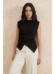 Trendyol Bluzka w kolorze czarnym rozmiar: S. Czarne bluzki damskie Trendyol, s, bez wzorów, z bawełny, z asymetrycznym kołnierzem, bez ramiączek. Za 82.99 zł.