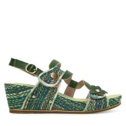 Sandały Laura Vita. Zielone sandały damskie LAURA VITA, bez wzorów, bez obcasa, na koturnie, bez zapięcia. Za 399.99 zł.