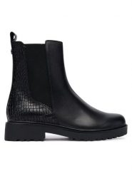Caprice Botki 9-25415-45 Czarny. Czarne botki damskie Caprice, ze skóry, bez obcasa, na płaskiej podeszwie, bez zapięcia. Za 499.99 zł.