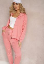 Różowy Komplet Dresowy z Bawełny Dresowe Spodnie i Bluza z Golfem na Suwak Sufinia. Czerwone bluzy damskie Renee, s, bez wzorów, z bawełny, bez kaptura. Za 59.99 zł.