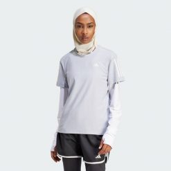 Koszulka Own The Run. Szare koszulki damskie Adidas, s, bez wzorów, z materiału, bez kołnierzyka, bez ramiączek. Za 144.75 zł.