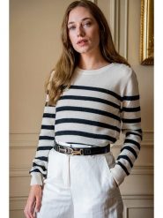 Maison Héritage Cashmere Kaszmirowy sweter w kolorze kremowo-czarnym rozmiar: S. Brązowe swetry klasyczne damskie Maison Héritage Cashmere, s, z kaszmiru, bez kołnierzyka. Za 399.71 zł.