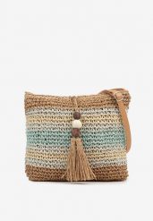 Beżowo-Niebieska Pleciona Torebka z Koralikami i Frędzlami Ardells. Brązowe shopper bag Renee, bez dodatków. Za 69.99 zł.