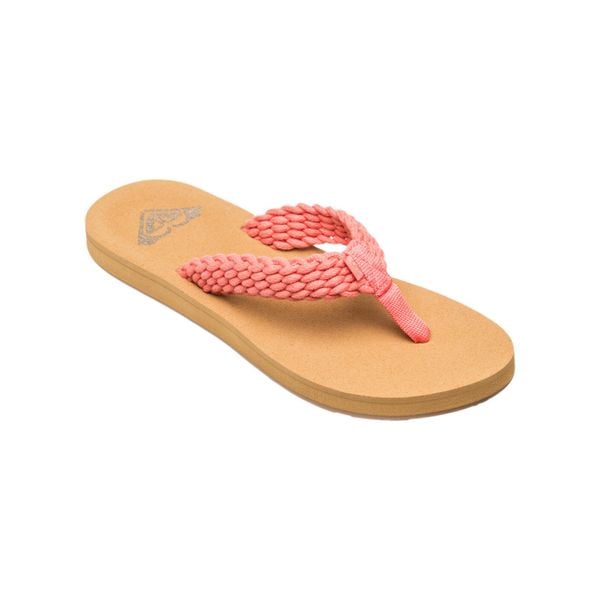 Klapki plażowe dla Kobiety PORTO Różowy. Czerwone klapki damskie Roxy, bez wzorów, z bawełny, bez obcasa, bez zapięcia. Za 139.99 zł.