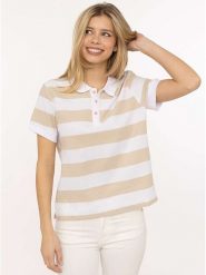 Zwillingsherz Koszulka polo "Stripes" w kolorze biało-beżowym rozmiar: XXL. Białe bluzki damskie Zwillingsherz, xxl, bez wzorów, z bawełny, bez kołnierzyka, bez ramiączek. Za 146.28 zł.