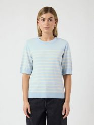 YAS Sweter w kolorze błękitno-białym rozmiar: L. Niebieskie swetry klasyczne damskie YAS, l, bez kołnierzyka. Za 101.47 zł.