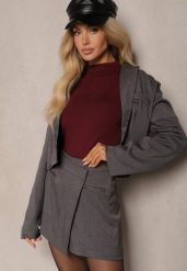 Szare Spódnico-Szorty z Cekinami Zakładką i Imitacją Kieszeni Vaiane. Szare szorty damskie Renee, bez wzorów, z podwyższonym stanem. Za 109.99 zł.