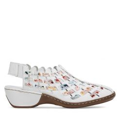 Sandały Rieker. Białe sandały damskie Rieker, bez wzorów, bez obcasa, na koturnie, bez zapięcia. Za 339.99 zł.
