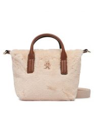 Tommy Hilfiger Torebka Popette Micro Tote Faux Fur AW0AW19311 Beżowy jasny. Brązowe shopper bag Tommy Hilfiger, z materiału, bez dodatków. Za 409.99 zł.