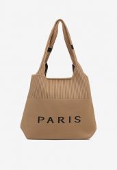 Brązowa Trapezowa Torebka Typu Shopper z Ozdobnym Napisem Salirenia. Brązowe shopper bag Renee, bez wzorów, z jeansu, bez dodatków. Za 44.99 zł.