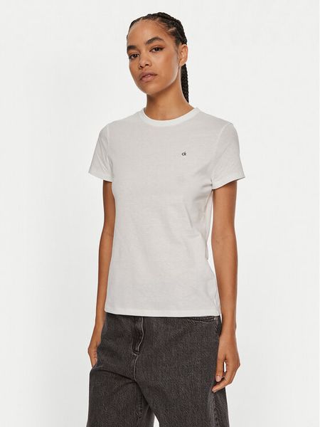 Calvin Klein T-Shirt Emb Graphic K20K208061 Biały Slim Fit. Białe t-shirty damskie Calvin Klein, xs, bez wzorów, z bawełny, bez kołnierzyka. Za 119.99 zł.