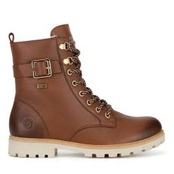 Botki Remonte. Brązowe botki damskie Remonte, bez obcasa, na płaskiej podeszwie, bez zapięcia. Za 342.99 zł.