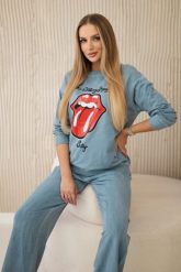 Komplet bawełniany dekatyzowany z nadrukiem bluza + spodnie jeansowy. Bluzy damskie Włoski, l, bez wzorów, z bawełny, bez kaptura. Za 539.47 zł.