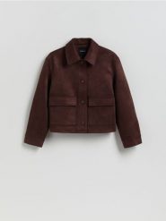 Kurtka z imitacji zamszu - mahoniowy. Brązowe kurtki damskie Reserved, l, bez wzorów, bez kaptura. Za 149.99 zł.