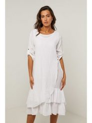 Le Monde du Lin Lniana sukienka w kolorze białym rozmiar: 36/38. Białe sukienki damskie Le Monde du Lin, bez wzorów, ze lnu, klasyczne, bez ramiączek. Za 221.95 zł.