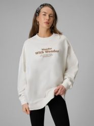 Bluza dresowa oversize bez kaptura damska 4F 4FRSS26TSWSF2993. Białe bluzy damskie 4F, l, bez wzorów, z bawełny, bez kaptura. Za 137.99 zł.