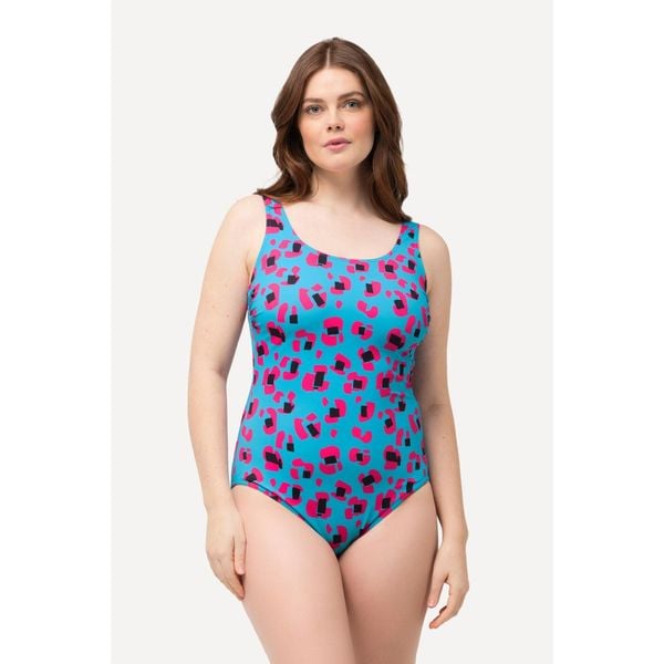 Damskie Strój kąpielowy neonowy nadruk bez miękkich miseczek marszczenie. Niebieskie stroje jednoczęściowe Ulla Popken, bez wzorów, z elastanu. Za 199.99 zł.