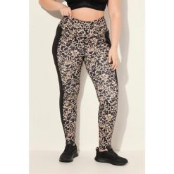 Damskie Legginsy sportowe szybkoschnące wzór w panterkę z recyklingu. Brązowe legginsy sportowe damskie Ulla Popken, plus size, bez wzorów, z materiału. Za 244.99 zł.