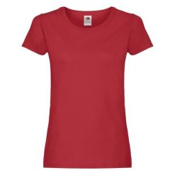 Oryginalna Bawełniana Koszulka Dla Kobiet. Czerwone bluzki damskie Fruit of the Loom, m, bez wzorów, z bawełny, sportowe, bez kołnierzyka, bez ramiączek. Za 32.99 zł.