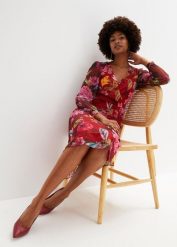 Sukienka midi z siateczki. Czerwone sukienki damskie bonprix, bez wzorów, bez ramiączek. Za 179.99 zł.