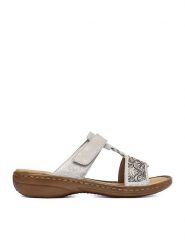 Rieker Klapki CEO-608K2-40 Srebrny. Szare klapki damskie Rieker, bez wzorów, ze skóry, bez obcasa, bez zapięcia. Za 299.99 zł.