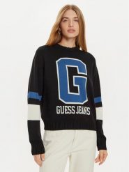 Guess Jeans Sweter W4BR11 Z3HN2 Czarny Regular Fit. Czarne swetry klasyczne damskie Guess Jeans, s, z jeansu, bez kołnierzyka. Za 339.99 zł.
