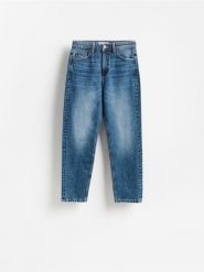 Jeansy mom fit slim - granatowy. Niebieskie jeansy damskie Reserved. Za 129.99 zł.