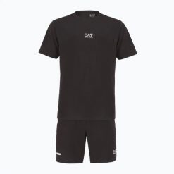 Zestaw koszulka + spodenki EA7 Emporio Armani Ventus7. Czarne spodenki sportowe damskie EA7 Emporio Armani, m, bez wzorów, z elastanu, na fitness i siłownię. Za 509.99 zł.