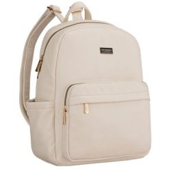 Duży plecak damski ze skóry ekologicznej beżowy miejski do pracy mieści A4 Peterson PTN MBP-11-F19. Brązowe plecaki Peterson, bez wzorów, ze skóry ekologicznej. Za 89.99 zł.