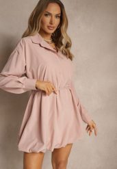 Różowa Sukienka Koszulowa Typu Bombka Ozdobiona Paskiem Lavirivae. Czerwone sukienki damskie Renee, bez wzorów, eleganckie, bez ramiączek. W wyprzedaży za 83.99 zł.