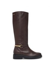 Tommy Hilfiger Oficerki Th Stud Leather Knee Riding Boot FW0FW09608 Brązowy. Brązowe kozaki damskie Tommy Hilfiger, ze skóry, bez obcasa, na płaskiej podeszwie, bez zapięcia. Za 1,299.00 zł.
