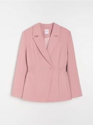 Żakiet z domieszką wiskozy - różowy. Czerwone marynarki i żakiety damskie Sinsay, l, bez wzorów, z wiskozy. Za 79.99 zł.