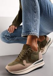 Zielone Sneakersy przed Kostkę na Grubej Podeszwie Raviva. Brązowe obuwie sportowe damskie Renee, przed kostkę, bez zapięcia. Za 99.99 zł.
